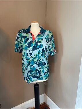 Addias climachill Men's Floral Print Polo Shirt in Teal and Navy size M